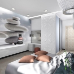 Двухуровневая квартира в городском стиле. Спальня.